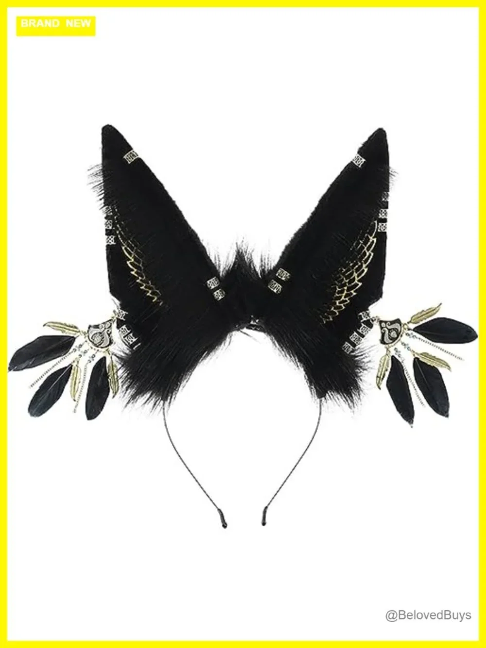Faux Fur Wolf Ears Headband with Feathers Cat Fox Bunny Halloween Cosplay